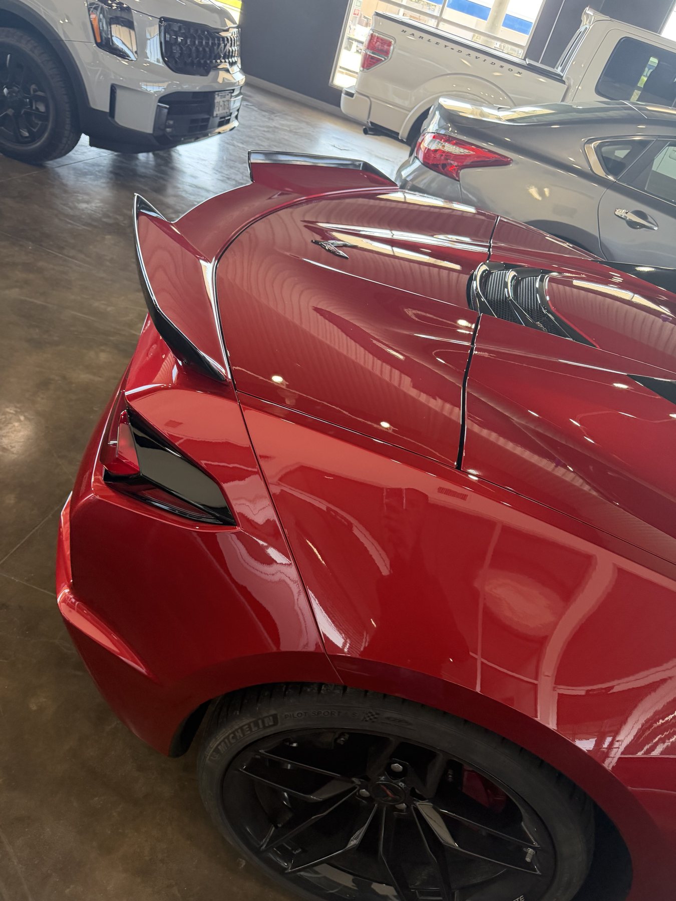 Red coupe rear panel