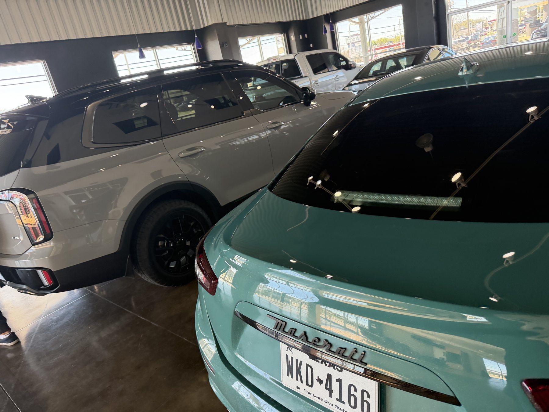 Vehicles inside the shop