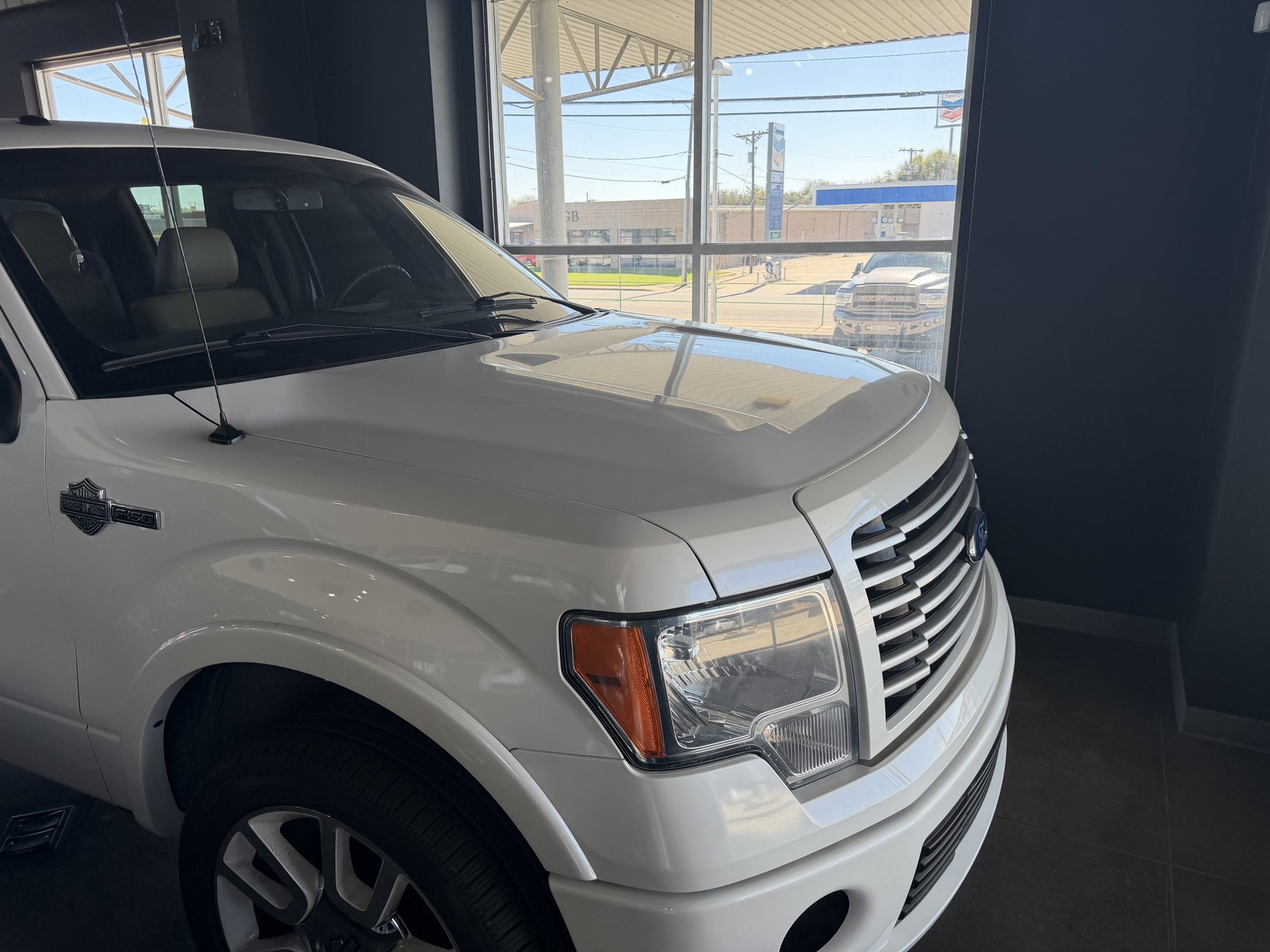 White pickup front side