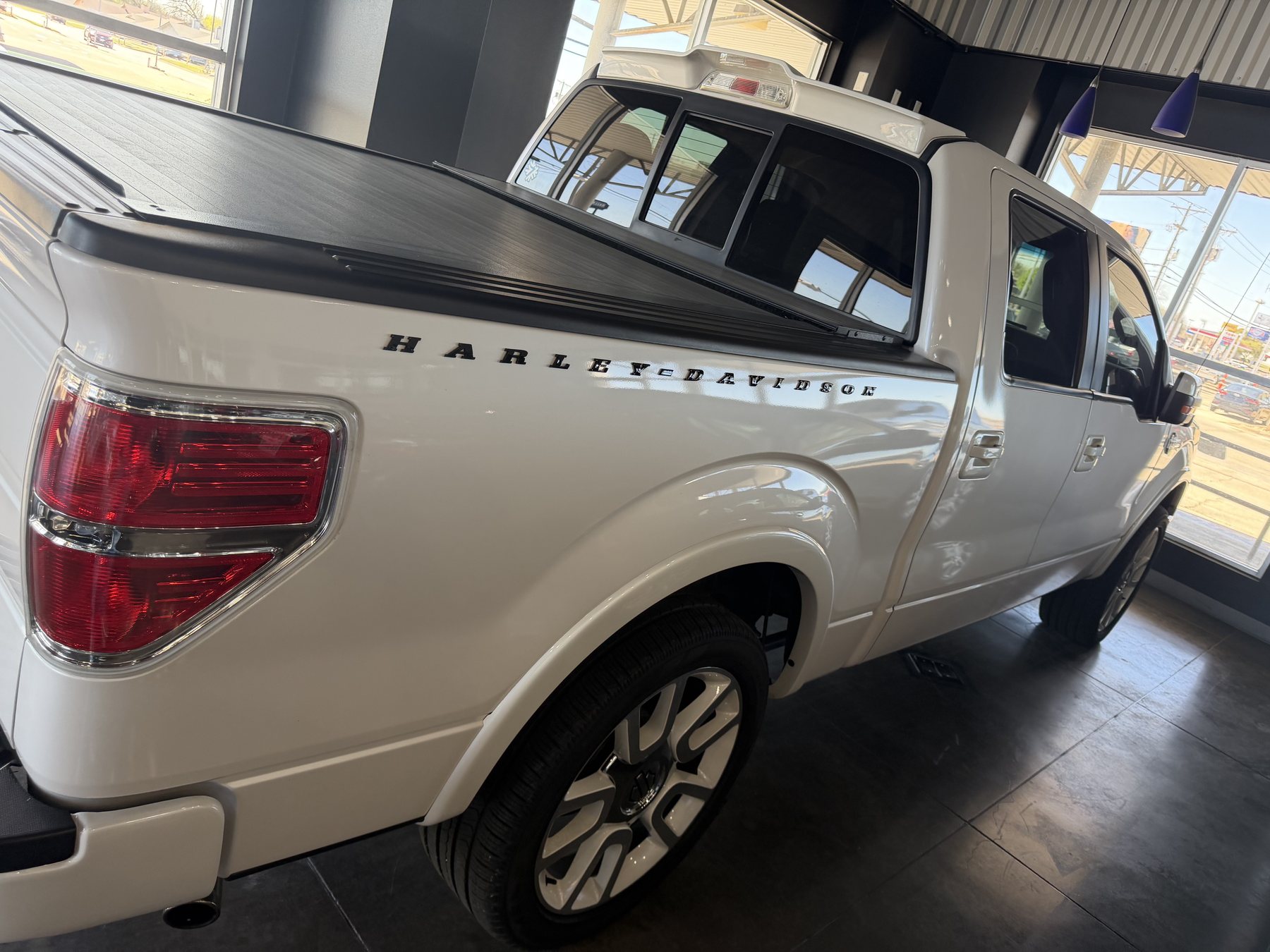 White pickup rear side